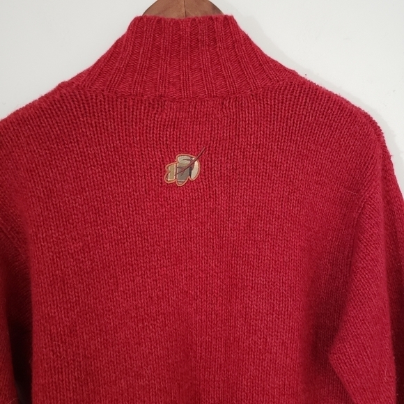 Wool Cardigan Sweater Womens Size Medium Red Embroidered Leaves Vintage Tulchan - Picture 7 of 11